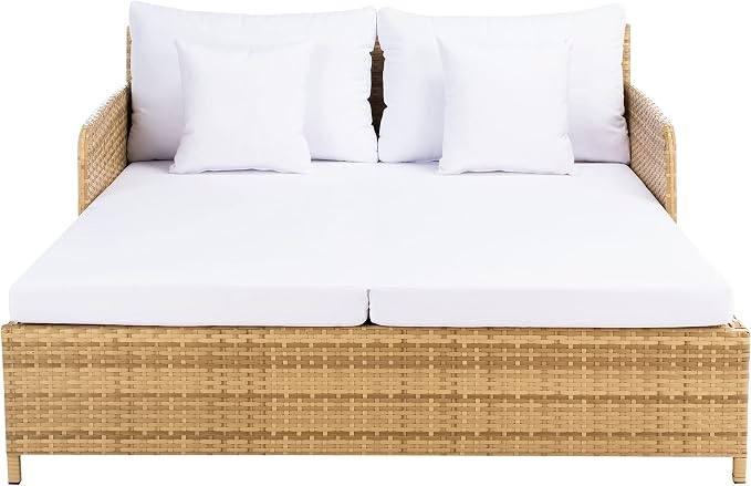 SAFAVIEH Outdoor Collection Cadeo Natural/White Cushion Daybed PAT7500D by SAFAVIEH