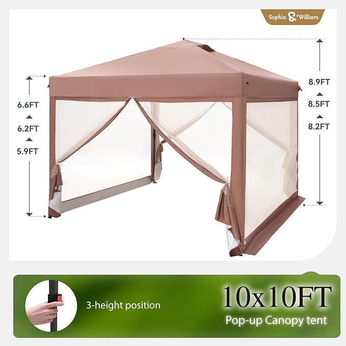 Sophia & William Canopy Tent Pop Up 10x10 ft, Outdoor Patio Portable Commercial - Image 2