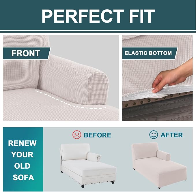 FantasDecor Right Chaise Lounge Cover Stretch Chair Lattice Slipcover - Image 6