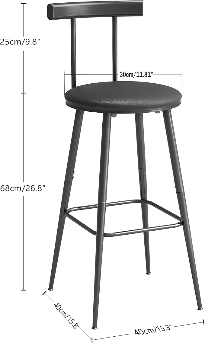 Bar Stools, Bar Chairs with Backrest and Footrest, Industrial Counter Stools - Image 3