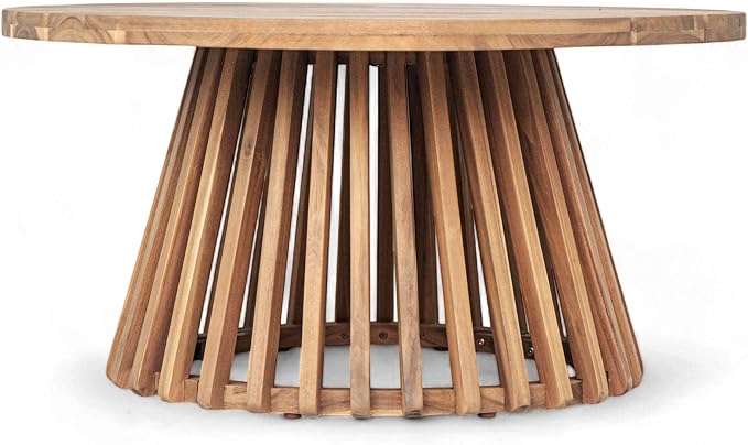 Christopher Knight Home Hakee Acacia Wood Patio Coffee Table, Round Coffee Table - Image 6
