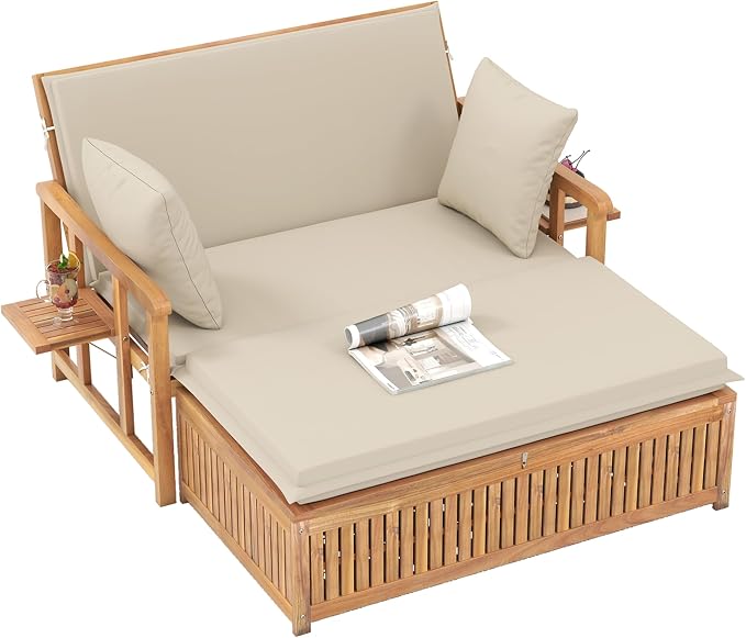 Tangkula Outdoor Acacia Wood Daybed by TANGKULA
