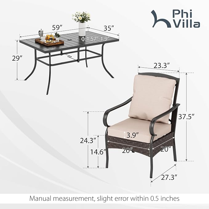 PHI VILLA Outdoor Dining Set for 6, All-Weather Patio Table and Chairs Set for 6 - Image 2