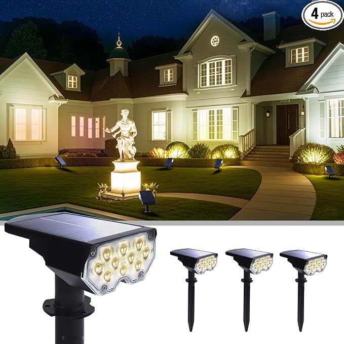 4 Pack Solar Powered Outdoor Spot Lights Outside Waterproof 20 LEDs Landscape by Polighty