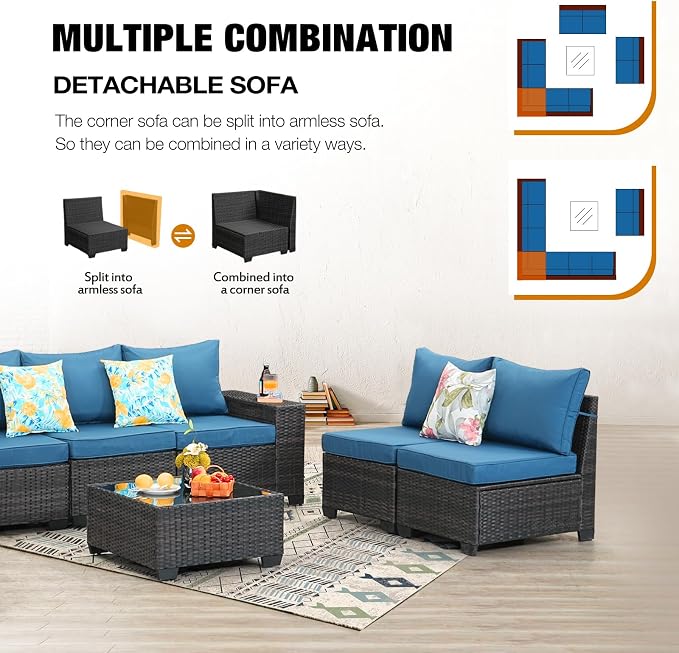 10 Pieces Patio Furniture Set All-Weather Outdoor Wicker Sectional Conversation - Image 6