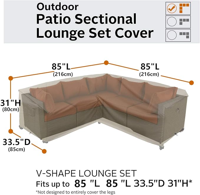 Heavy Duty Outdoor Sectional Sofa Cover, Lawn Patio Furniture Cover, Desert - Image 7