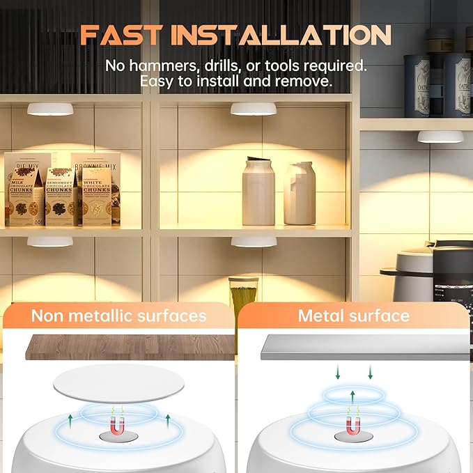 Warm Color LED Closet Lights Motion Sensor Puck Light, USB Rechargeable Battery - Image 5