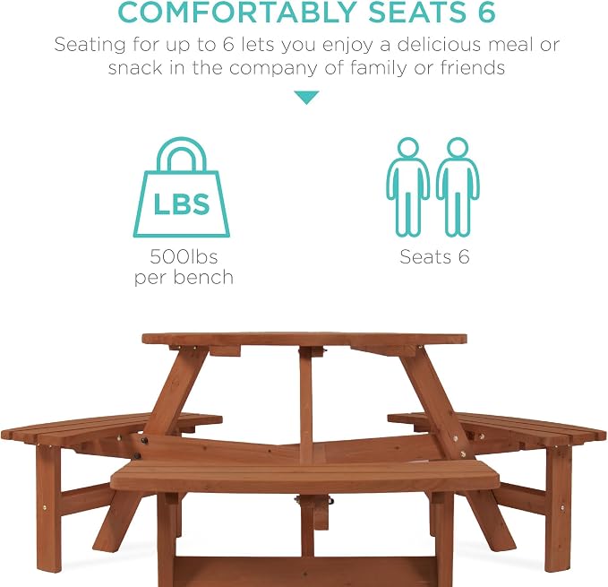 Best Choice Products 6-Person Circular Outdoor Wooden Picnic Table - Image 4