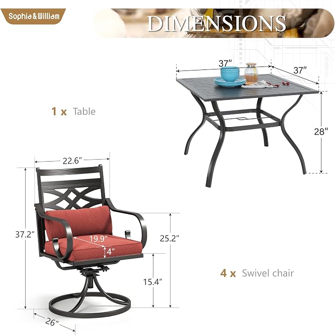 Sophia and William Swivel Outdoor Patio Dining Set - Image 6