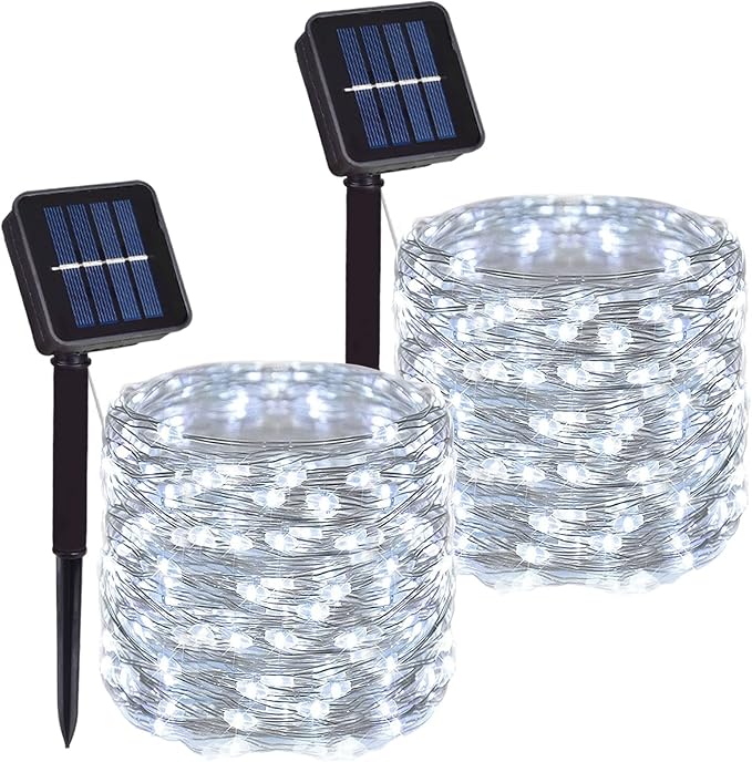 2 Pack Total 200 LED 66FT Solar Powered Copper Wire String Lights Outdoor by DAYLIGHTIR