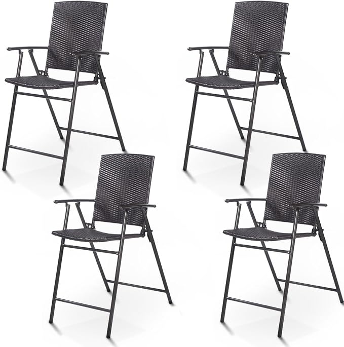 Giantex Set of 4 Folding Wicker Rattan Bar Chairs High Stool by Giantex