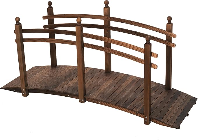 Outsunny 7.5' Wooden Arch Garden Bridge, Safety Rails by Outsunny