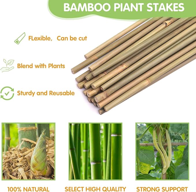 Plant Stakes, 4FT Longer Sturdy Natural Bamboo Garden Stakes, GAGINANG 25Pcs - Image 4