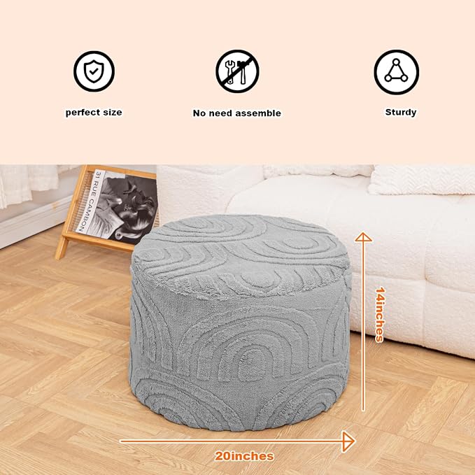 Asuprui Round Ottoman Pouf Ottoman Foot Stool Seat Faux Fur Bean Bag Foot Rest - Image 2