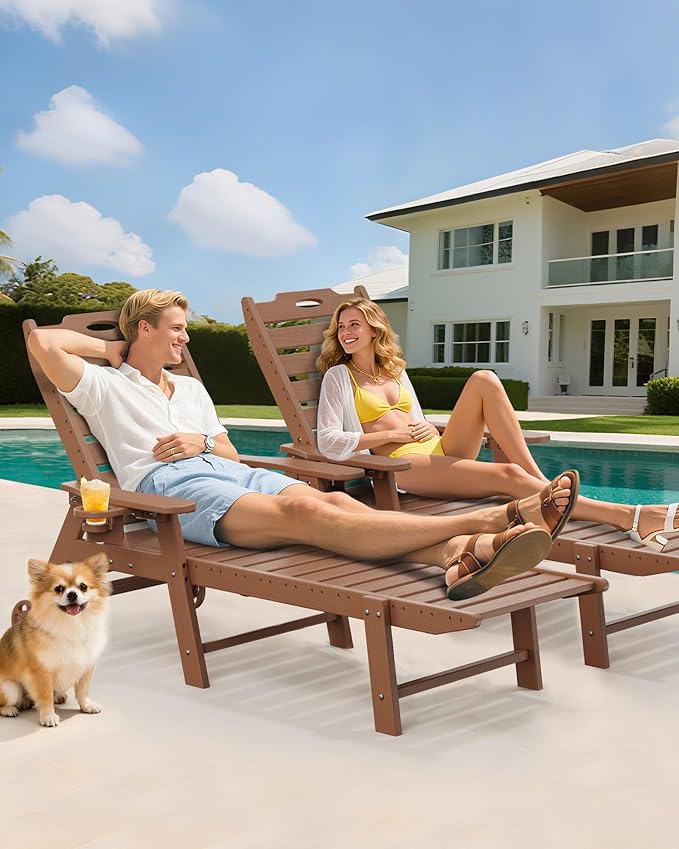 Carauci Lounge Chair Outdoor Set of 4, HDPE Chaise Lounge - Image 2