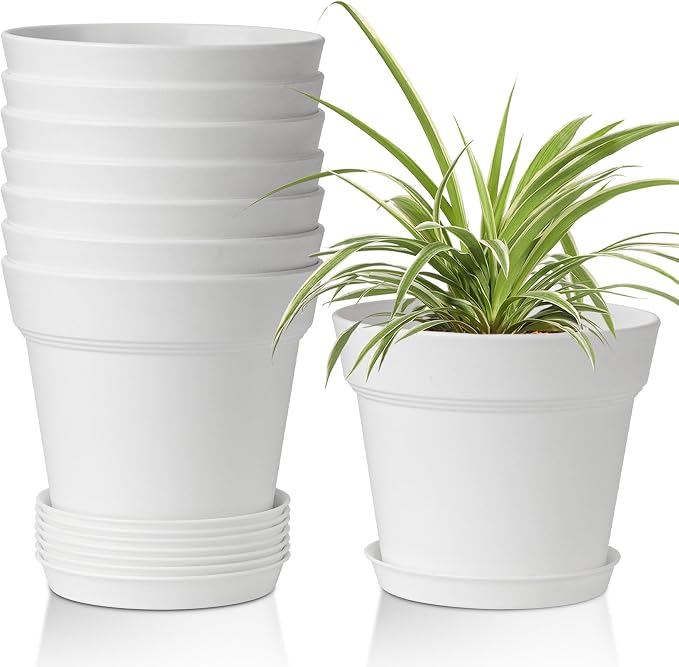 T4U 6 Inch Plant Pot 8-Pack, Plastic Planter by T4U