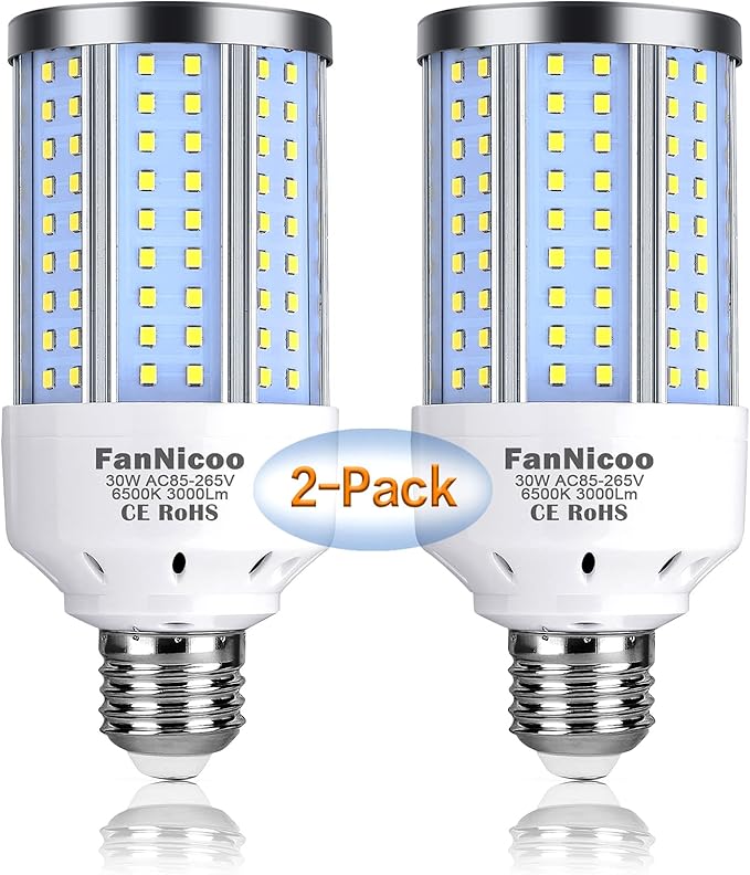 2-Pack 200W Equivalent LED Corn Light Bulb 3000 Lumen 6500K Cool White Daylight by FanNicoo