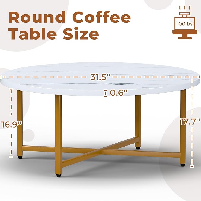 Coffee Table, 31.5" Large Round Coffee Table - Image 3