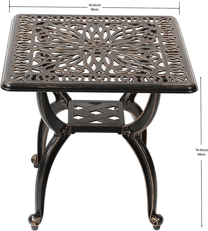 C/G Cast Aluminum Side Table, Decorative Outdoor End Table, Ornate Floral - Image 2
