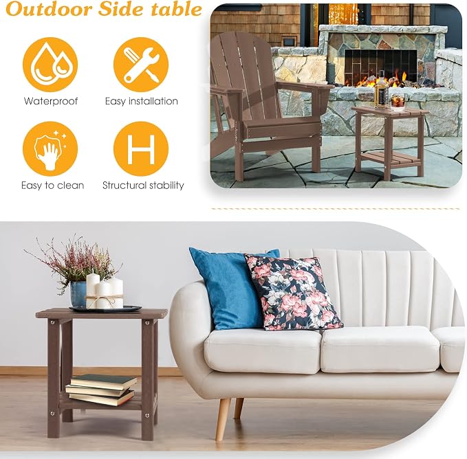 Adirondack Outdoor Side Table, 2-Tier Sturdy Patio End Table Weather Resistant - Image 5