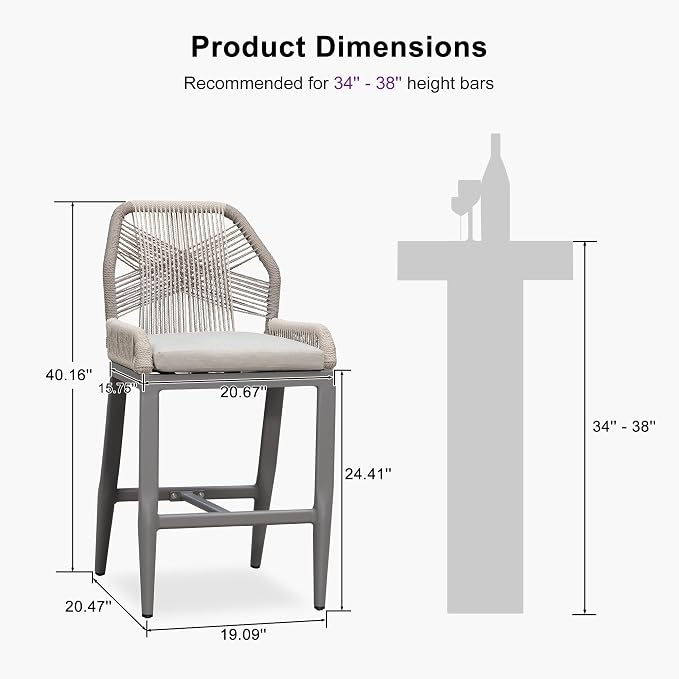 PURPLE LEAF Patio Bar Stool Counter Height Set of 4 Outdoor Rattan Chairs - Image 3
