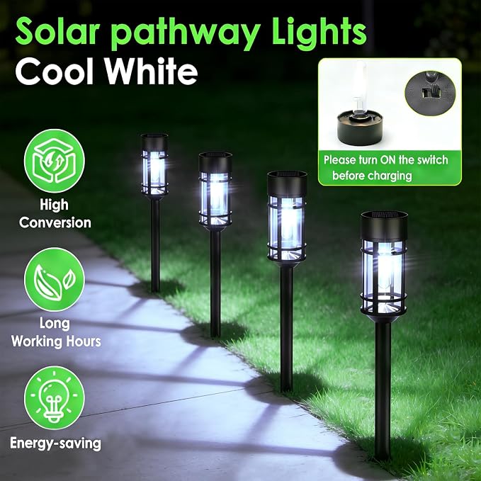 Mancra Solar Pathway Lights Outdoor, 8 Pack Metal Glass Solar Lights Outdoor - Image 2