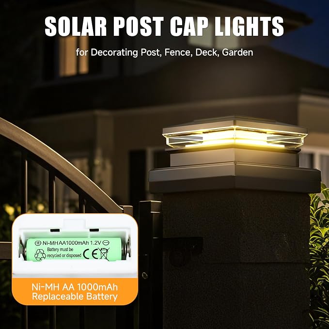 Solar Post Cap Lights 12 Pack, Fence Post Solar Lights, Warm White/Cool White - Image 8