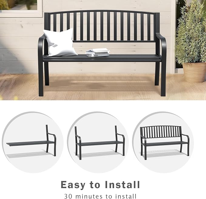 SHGJ&SOFT Outdoor Bench, Garden Bench, Outdoor Metal Frame Patio Park Bench - Image 8