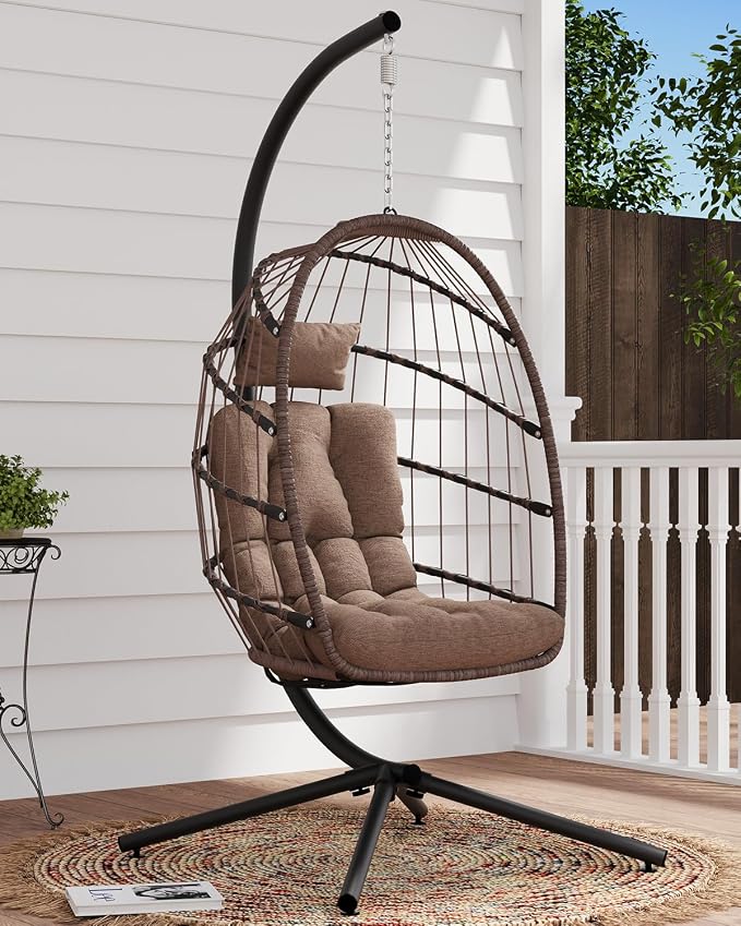 SWITTE Egg Chair Outdoor with Stand, Indoor Wicker Hanging Egg Swing Chair with - Image 9