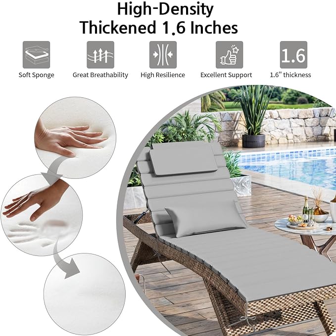 2PCS Outdoor Water-Resistant Olefin Chaise Lounge Cushions - Image 5