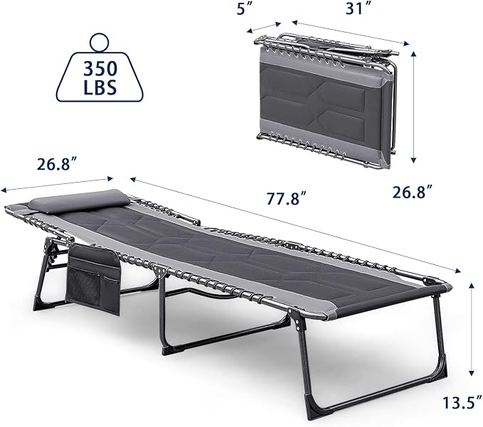Devoko 4-Fold Padded Portable Folding Outdoor Chaise Lounge Heavy Duty - Image 2