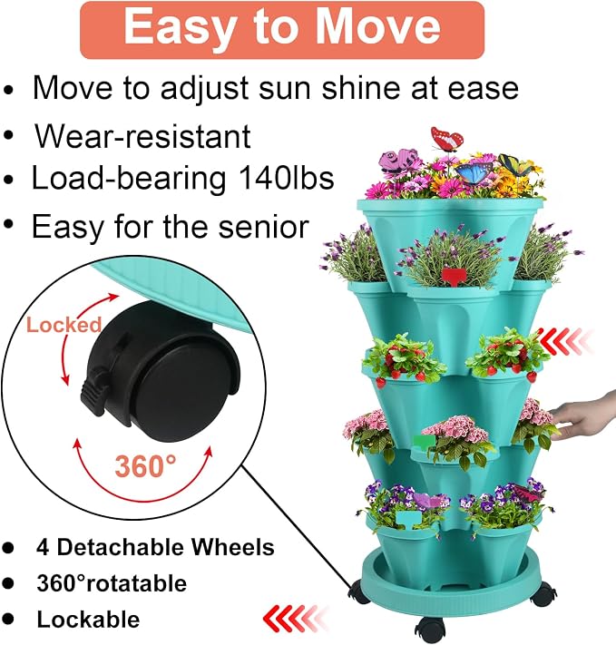 DUNCHATY Stackable Planter, 6 Tier Garden Tower, Self Watering, Indoor/Outdoor - Image 7