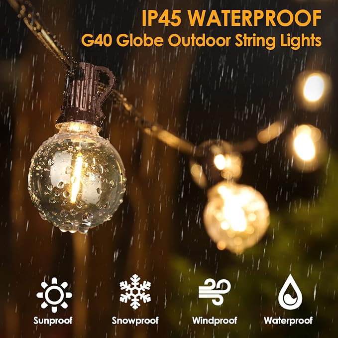 Mlambert 50Ft LED Outdoor String Lights G40 Globe Dimmable Patio Light - Image 3