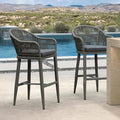 PURPLE LEAF Outdoor Bar Height Stools Set of 2 Patio Metal Modern Wicker Rattan by PURPLELEAF