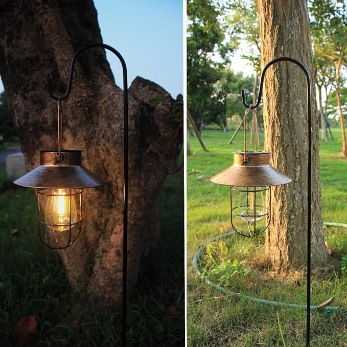 2 Pack Solar Lanterns, Outdoor Hanging Lights Metal - Image 2