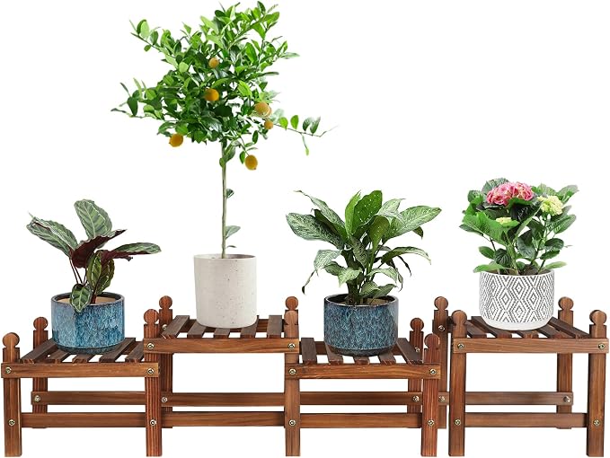 Wood Flower Stand Small Plant Stand Indoor Outdoor Plant Shelf Low Window Shelf by TOVACU