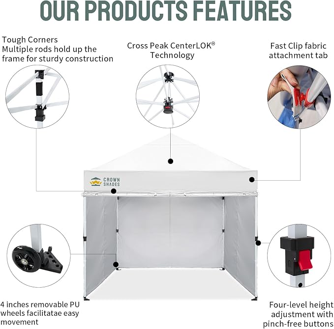 CROWN SHADES 10x10 Pop Up Canopy Tent Instant Commercial 1-Person Setup - Image 3