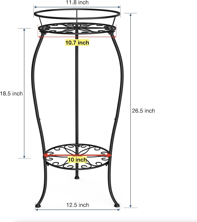 FaithLand Plant Stand, Metal Planter Holder Indoor Outdoor, 2 Tier Round Potted - Image 6