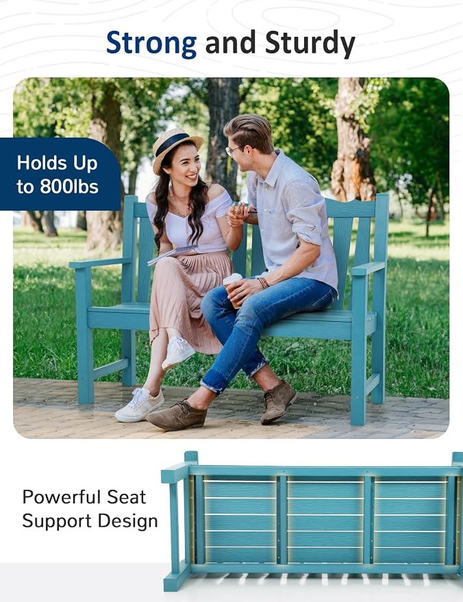 Outdoor Bench Set of 2, Weatherproof Garden Benches - Image 5
