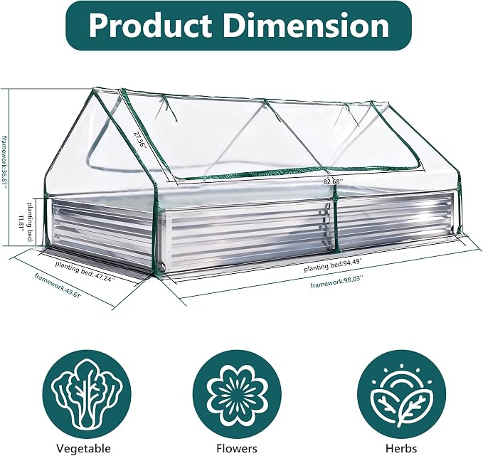 DUMOS Raised Garden Bed with Cover, Extra Large Metal Garden Bed Mini Greenhouse - Image 7