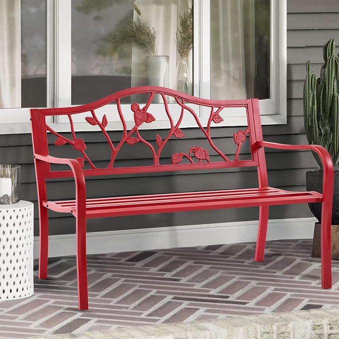 50” Strawberry Outdoor Garden Bench, Weatherproof Sturdy Cast Iron Metal Frame - Image 2