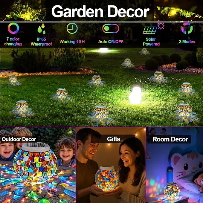 Aukora Color Changing Solar Powered Glass Ball Garden Lights, Table Lamps - Image 5