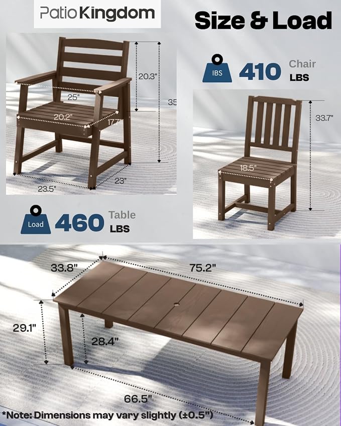 9-Piece Outdoor Dining Set for 8, 75.2'' HDPE Table - Image 6