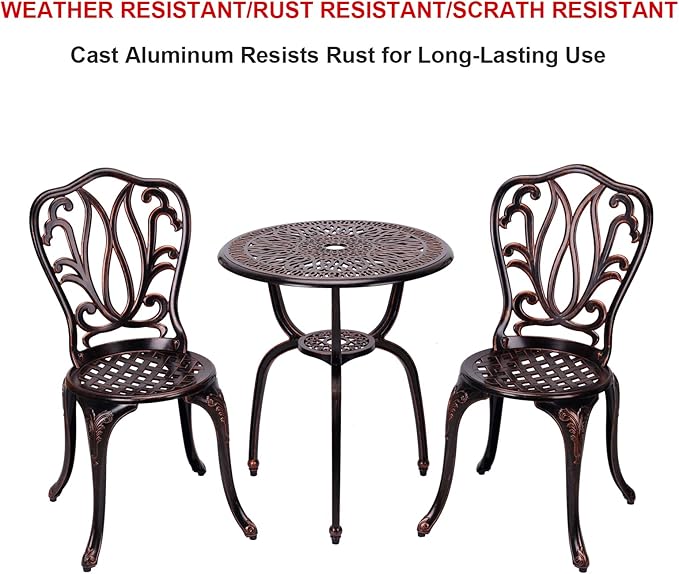 3 Piece Bistro Set, Outdoor Patio Set, Anti-Rust Cast Aluminum Bistro Table Set - Image 3