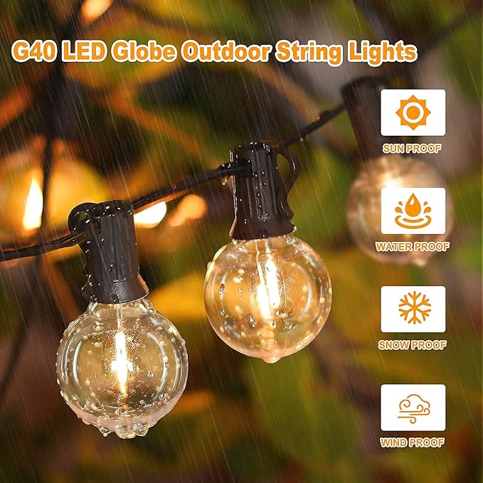 200ft Outdoor G40 LED Globe String Lights Dimmable Waterproof Shatterproof - Image 2