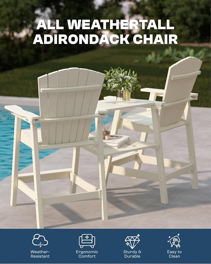 Tall Adirondack Chairs Set of 2, Bar Height HDPE Deck Chairs - Image 6