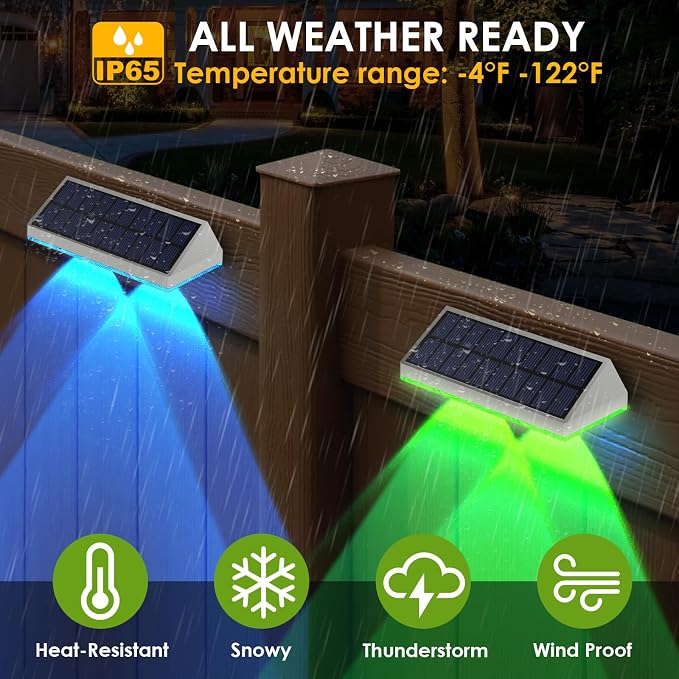 2 Pack Solar Fence Lights Outdoor, 2PK Solar Outdoor Light Warm White & RGB - Image 4
