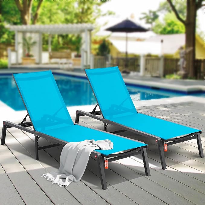 VEVOR 2 Pcs Chaise Lounge Chairs Outdoor, Aluminum Patio Lounge Chair - Image 2
