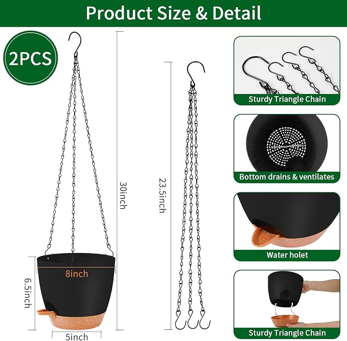 GARDIFE Hanging planters for Indoor Plants, 8 inch Hanging Planter, Self - Image 2