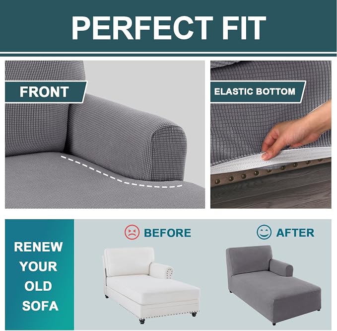 FantasDecor Right Chaise Lounge Cover Stretch Chair Lattice Slipcover - Image 6